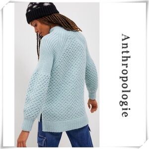 Anthropologie Bia Chunky Mock Neck Fisherman Sweater In Sky Blue Size S